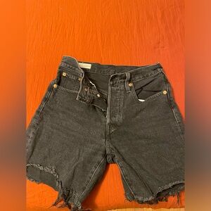 Levi black 501 denim shorts mid thigh length